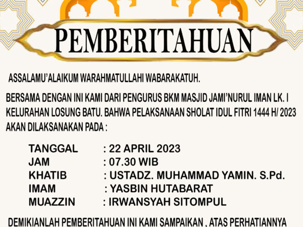 Pelaksanaan Sholat Idul Fitri 1444 H / 2023 M